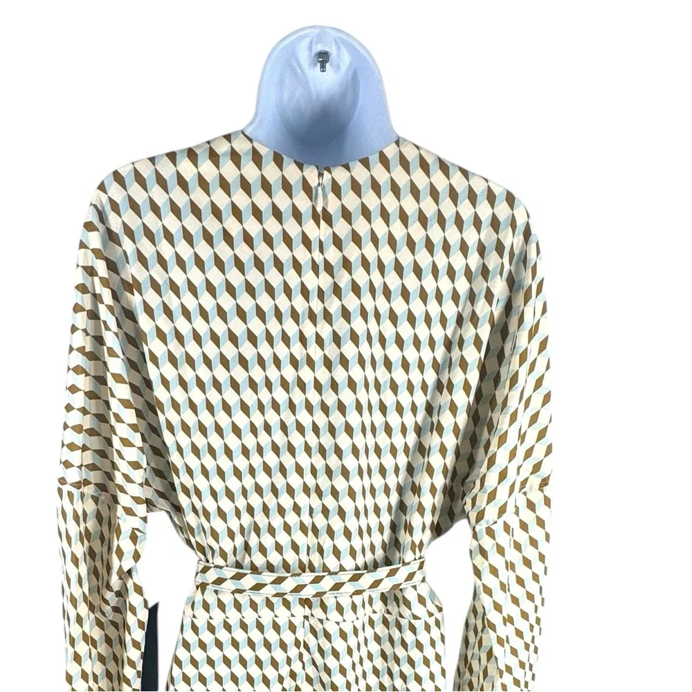 Tuckernuck NEW Tan Ocean Spray Geo Bex Long Sleeve Belted Midi Dress Size XXL - Picture 7 of 10
